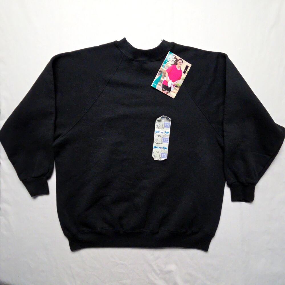 Just My Size Womens Sweatshirt Black 1X Plus Crew Neck Cotton Blend Vintage